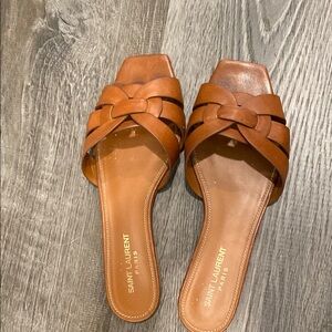 Saint Laurent Tribute Leather Slide Sandals